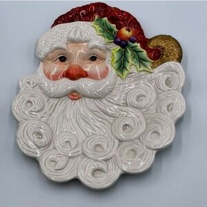 Fitz and Floyd Essentials Santa Claus Face Ceramic Christmas Plate 8.5 inch
